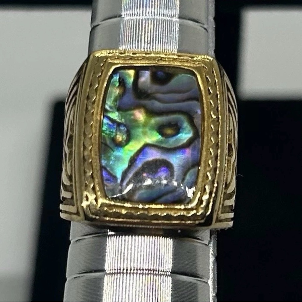 Gold-Tone Abalone Ring for Men – Stainless Steel, Size 8.5/9 Bold Statement